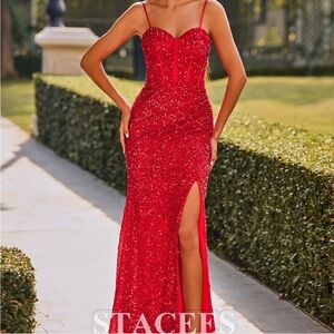 Red Sequin Evening Dress